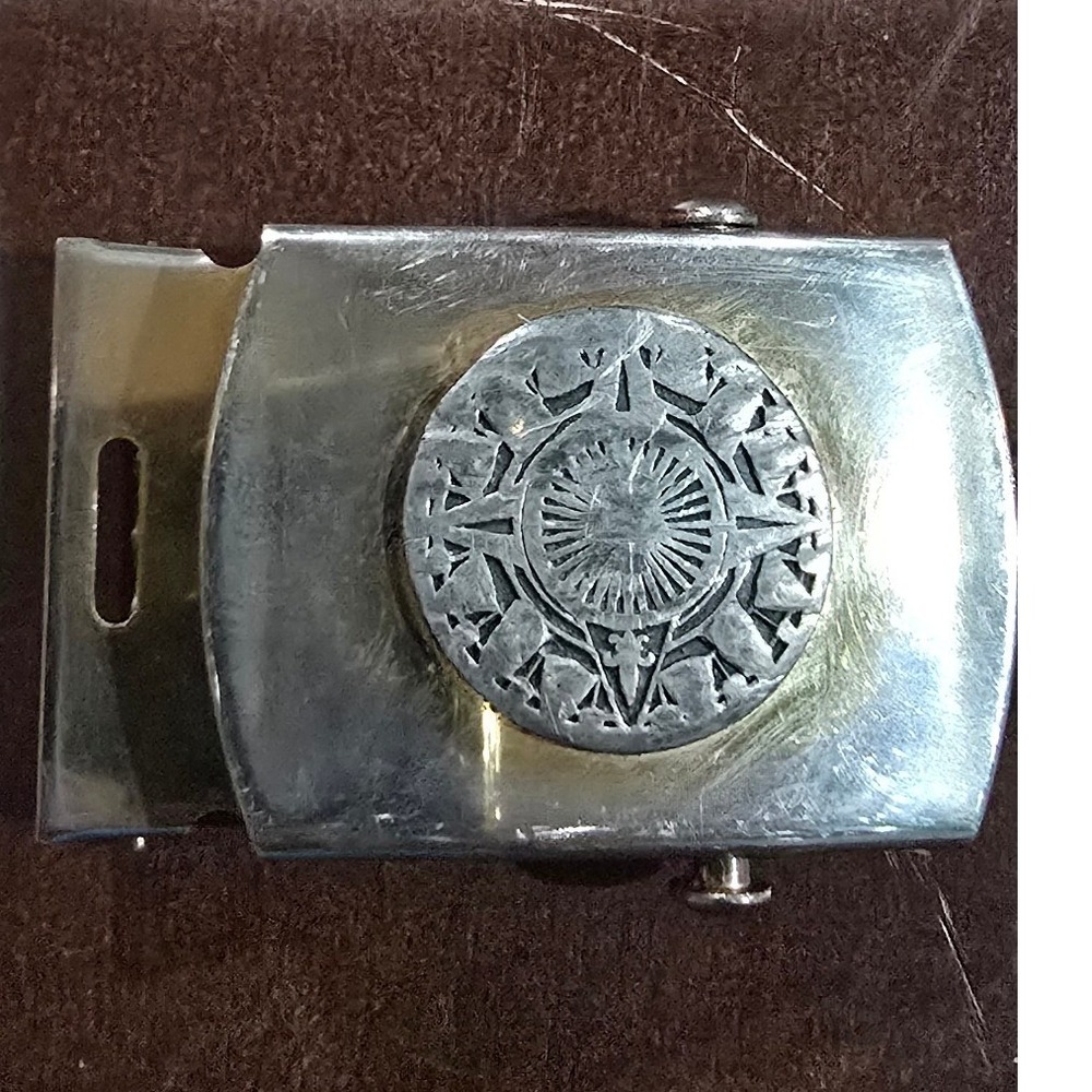 Vintage Solid Brass Military Slider Belt Buckle Made in USA‎ Silver Tone Star